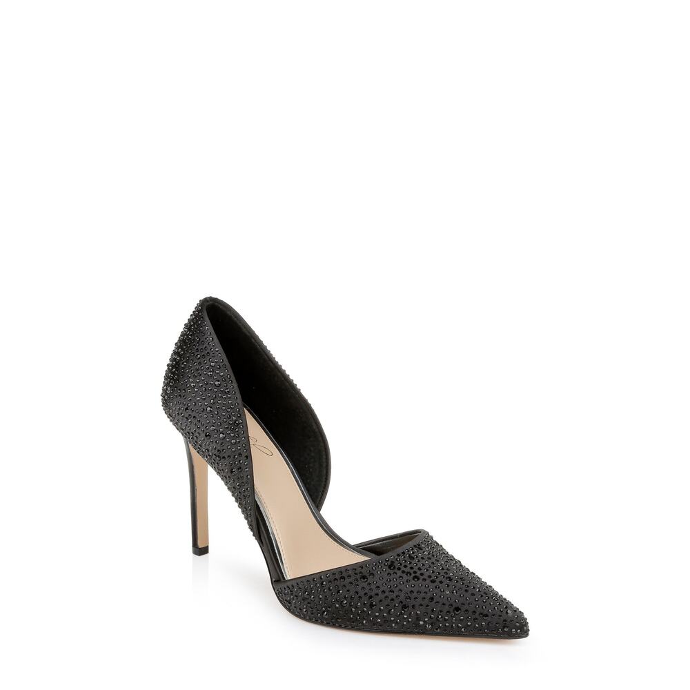 Jewel Badgley Mischka 'Justise D'Orsay ' Black Pointy Toe Embellished Satin